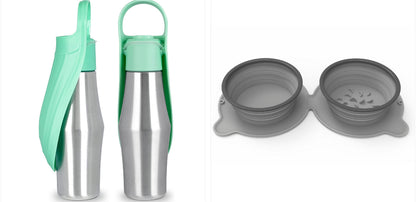 Portable Stainless Steel Dog Water Bottle with Leaf Bowl (photo 11)