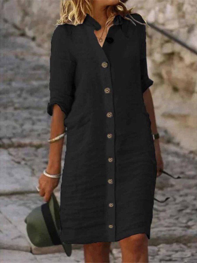 Women's Half-Sleeve V-Neck Button-Front Shirt Dress (photo 9)