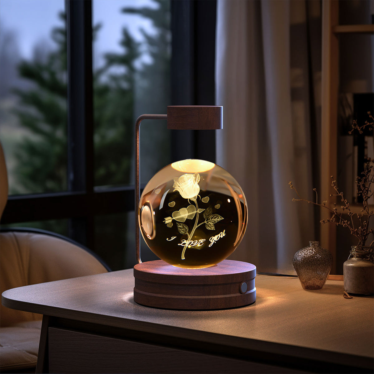 3D Engraved Crystal Ball Night Light with Wooden Base, USB (photo 47)