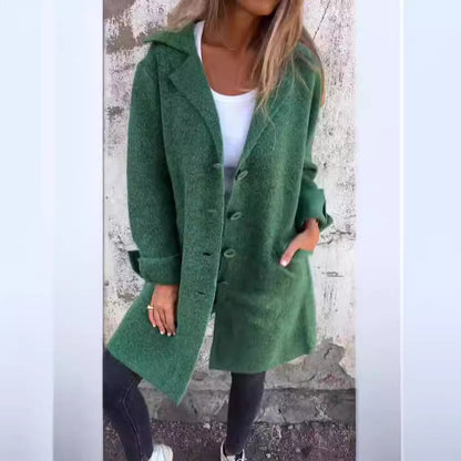 Women's Lapel Single-Breasted Mid-Length Coat with Pockets (photo 3)