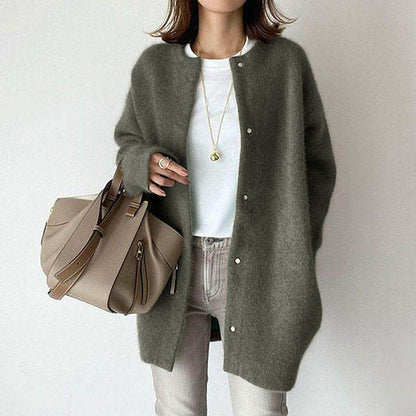 Women's Loose Round-Neck Knit Cardigan Coat (photo 10)
