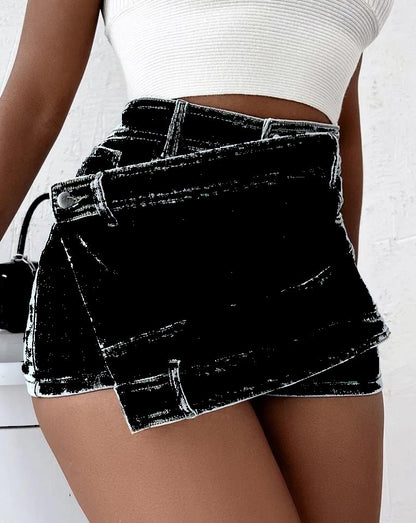 Women's High-Waist Asymmetric Denim Skort (photo 6)