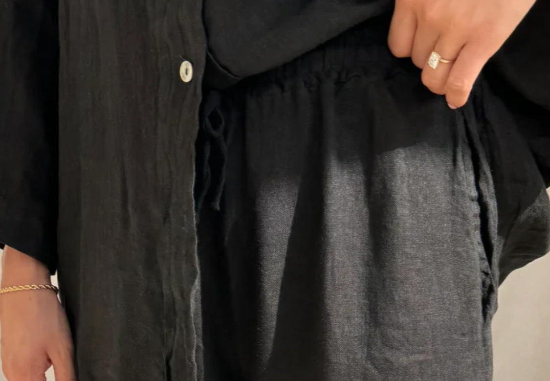 Women's Long-Sleeve Pocket Shirt and Wide-Leg Pants Set (photo 21)