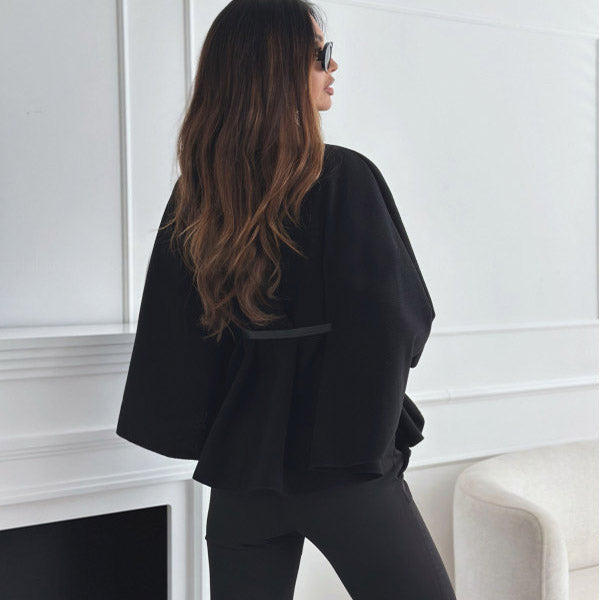 Women's Stand-Collar Batwing Cape Jacket with Belt (photo 6)
