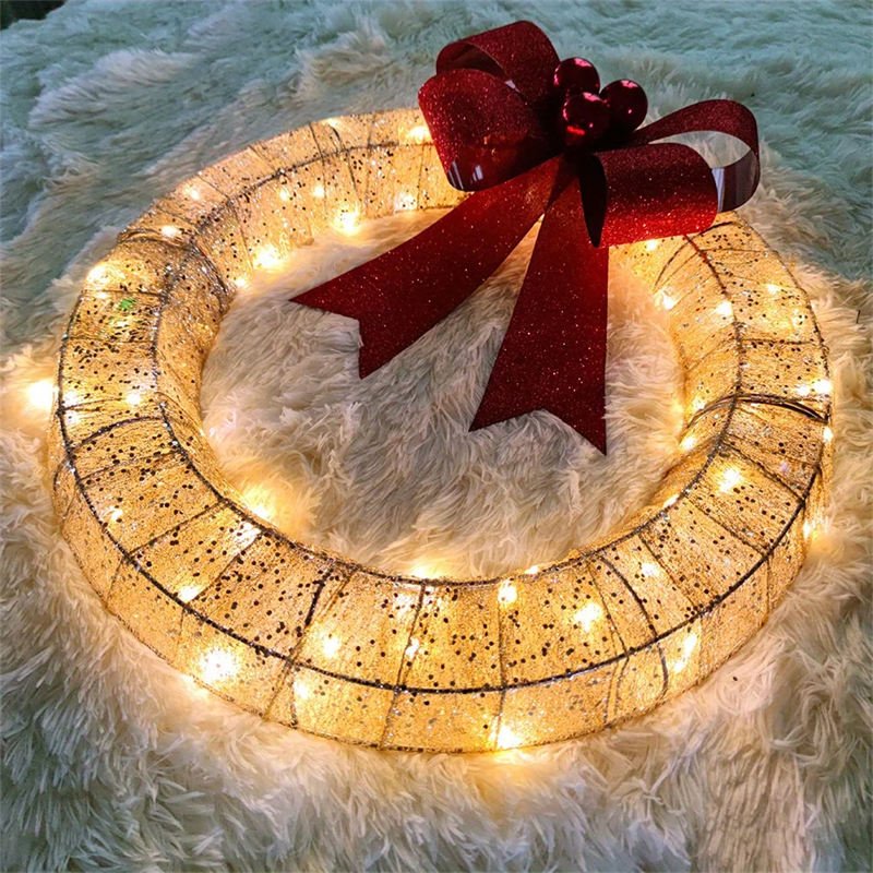 Battery LED Tinsel Christmas Wreath with Bow, 50 cm (photo 2)