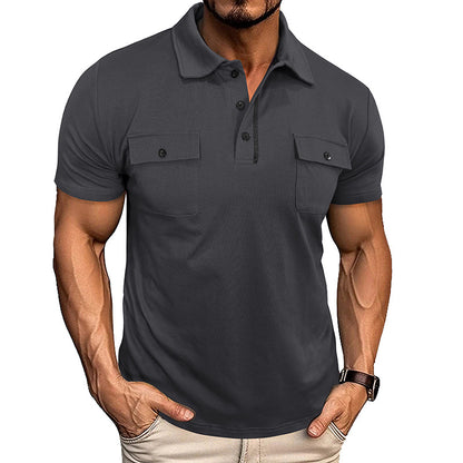 Men's Lapel Button Polo Shirt with Pocket (photo 8)