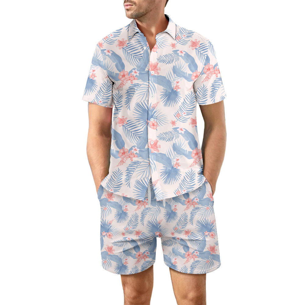 Men's Printed Beach Shirt and Drawstring Shorts Set (photo 5)
