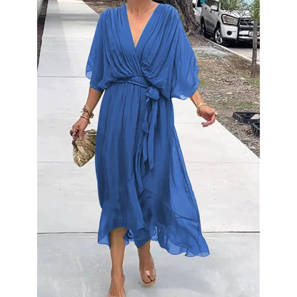 Women's Batwing-Sleeve V-Neck Tie-Waist Midi Dress (photo 13)