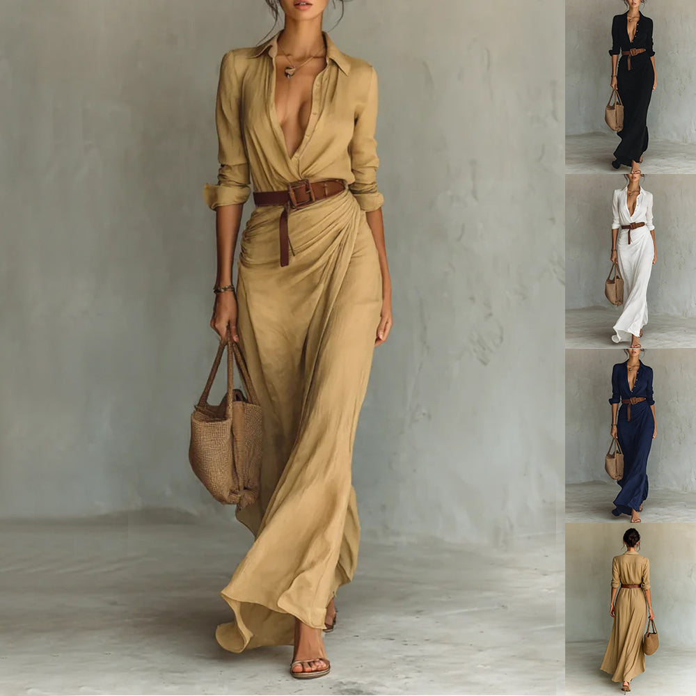 Women's Asymmetric Button-Front Shirt Dress with Belt