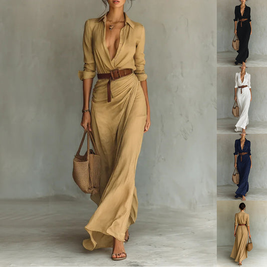 Women's Asymmetric Button-Front Shirt Dress with Belt