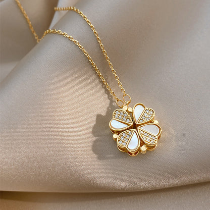 Four-Leaf Clover Heart Pendant Necklace (photo 3)