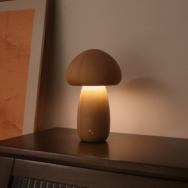 Wooden Mushroom LED Night Light with Touch Switch (photo 11)