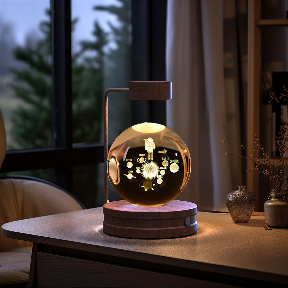 3D Engraved Crystal Ball Night Light with Wooden Base, USB (photo 51)