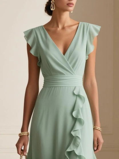 Women's Ruffle V-Neck Sleeveless Maxi Dress (photo 4)