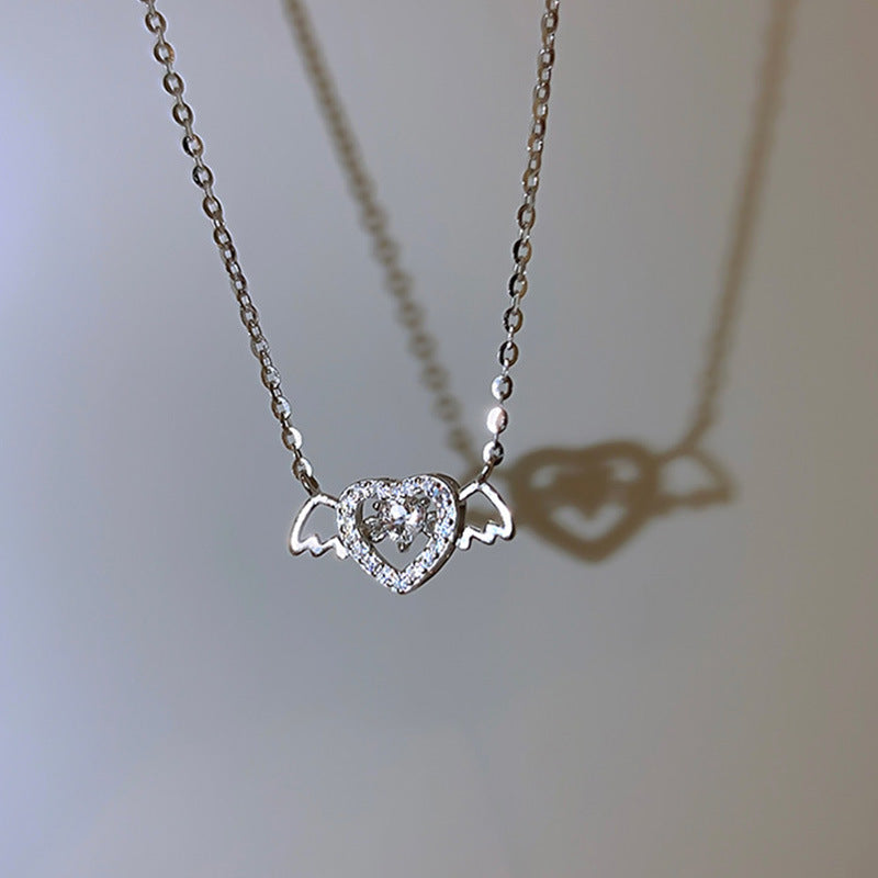 Gothic Heart Crown Angel Wings Pendant Necklace (photo 8)