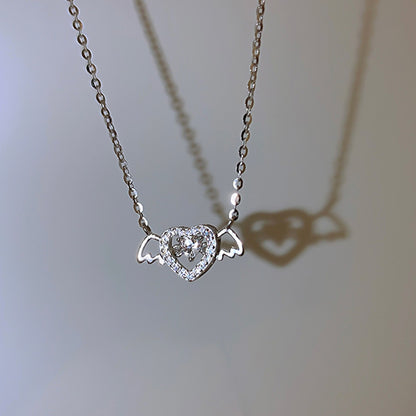 Gothic Heart Crown Angel Wings Pendant Necklace (photo 8)