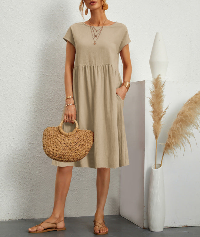 Women's Short-Sleeve A-Line Dress with Pockets (photo 3)