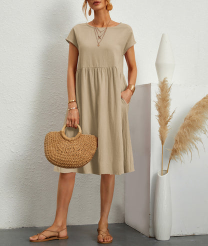 Women's Short-Sleeve A-Line Dress with Pockets (photo 3)