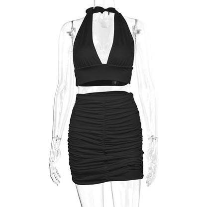 Women's Halter Lace-Up Top and Pleated Mini Skirt Set (photo 6)