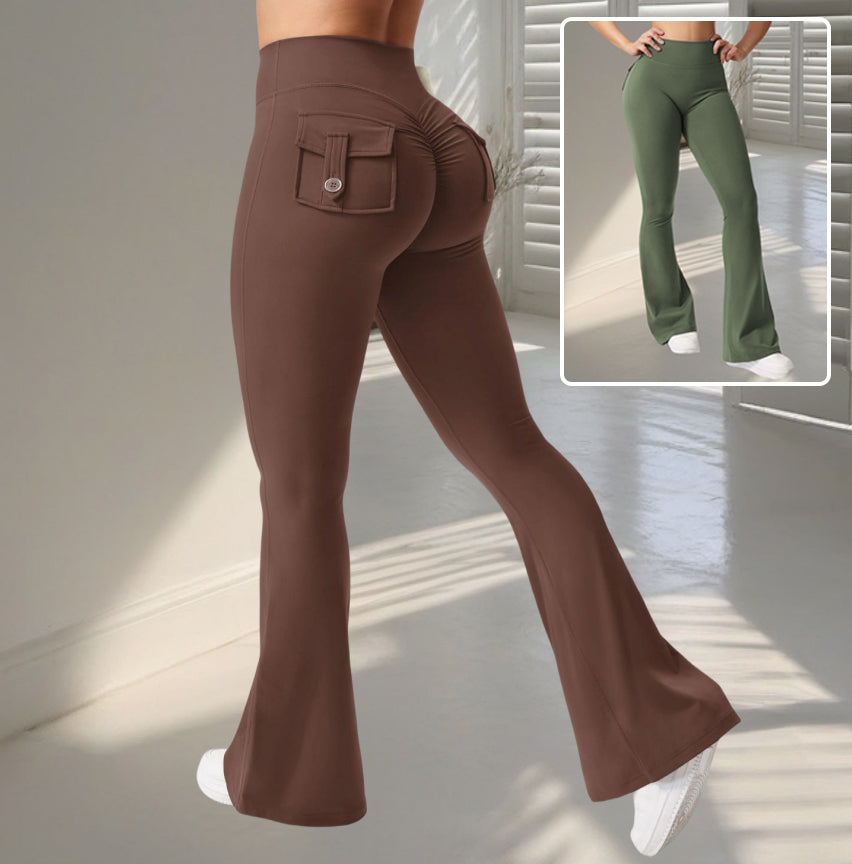 Women's High-Waist Flared Yoga Pants with Pockets
