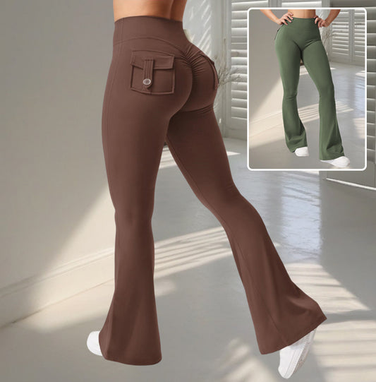 Women's High-Waist Flared Yoga Pants with Pockets