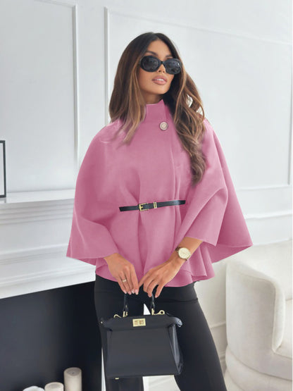Women's Stand-Collar Batwing Cape Jacket with Belt (photo 16)