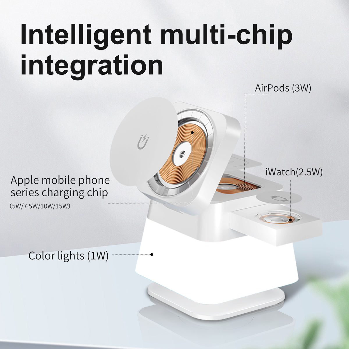 4-in-1 Rotating Magnetic Wireless Charging Stand with Night Light (photo 2)