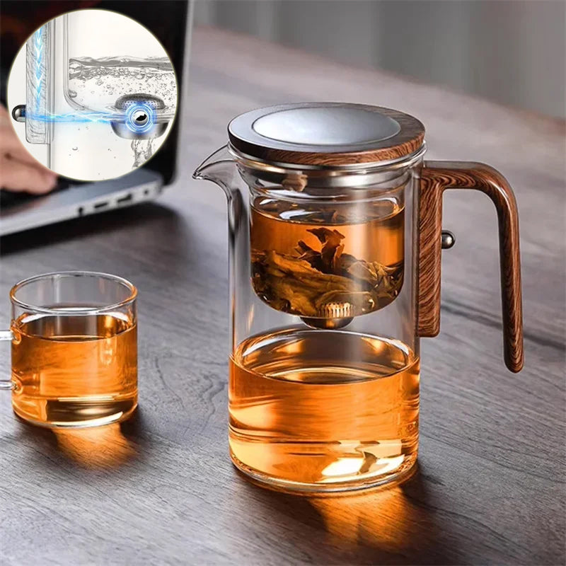 Magnetic Glass Tea Infuser Teapot with Wood Handle