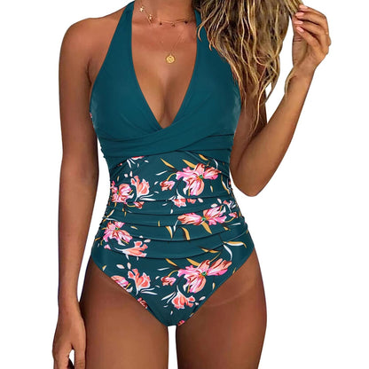 Women's V-Neck One-Piece Swimsuit, Prints and Solid Colors (photo 4)