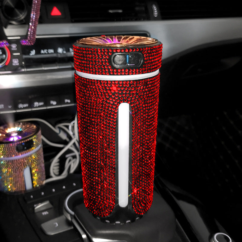 Rhinestone Car Humidifier with LED Light, USB – Red