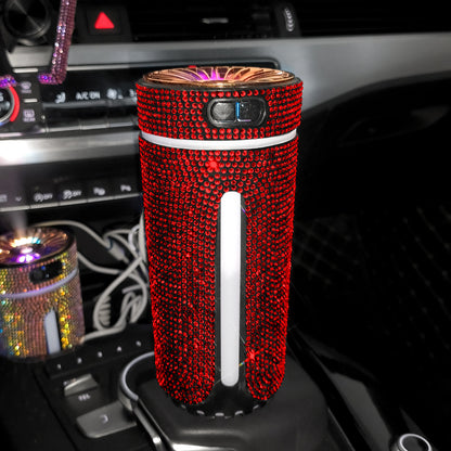 Rhinestone Car Humidifier with LED Light, USB – Red