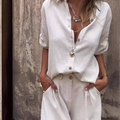 Women's Short-Sleeve Lapel Shirt and Shorts Set (photo 9)