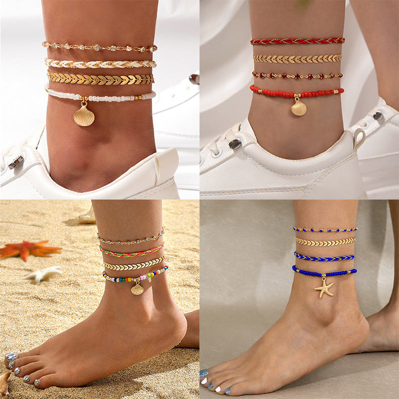 4-Piece Boho Woven Anklet Set (photo 2)