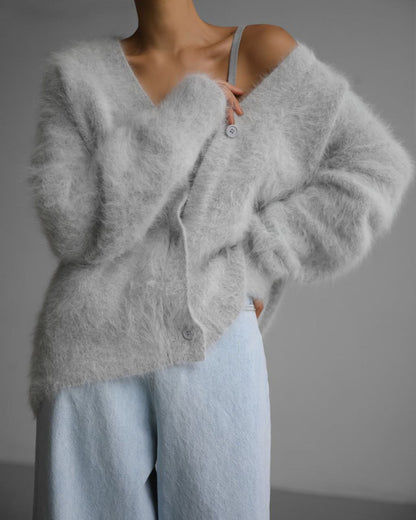Women's Loose V-Neck Button Knit Cardigan (photo 8)