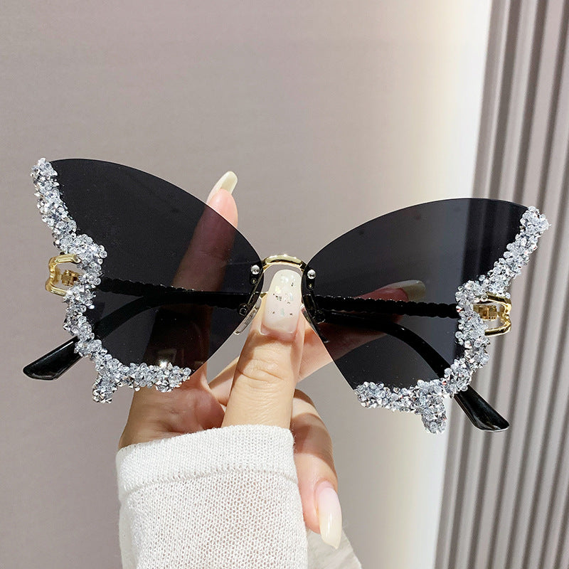 Women's Rimless Butterfly Rhinestone Sunglasses (photo 10)