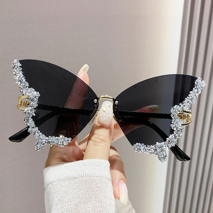 Women's Rimless Butterfly Rhinestone Sunglasses (photo 10)
