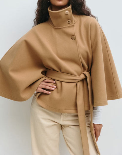 Women's High-Neck Batwing-Sleeve Belted Coat (photo 5)