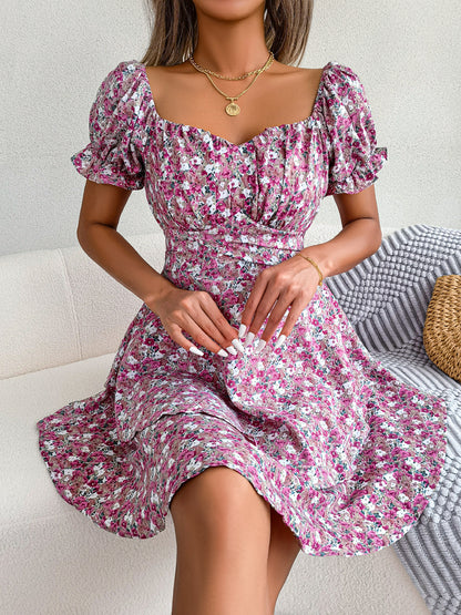 Women's Floral Short-Sleeve Ruffle Mini Dress (photo 7)