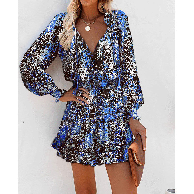 Women's Printed Puff-Sleeve Dress with Tie Waist (photo 8)