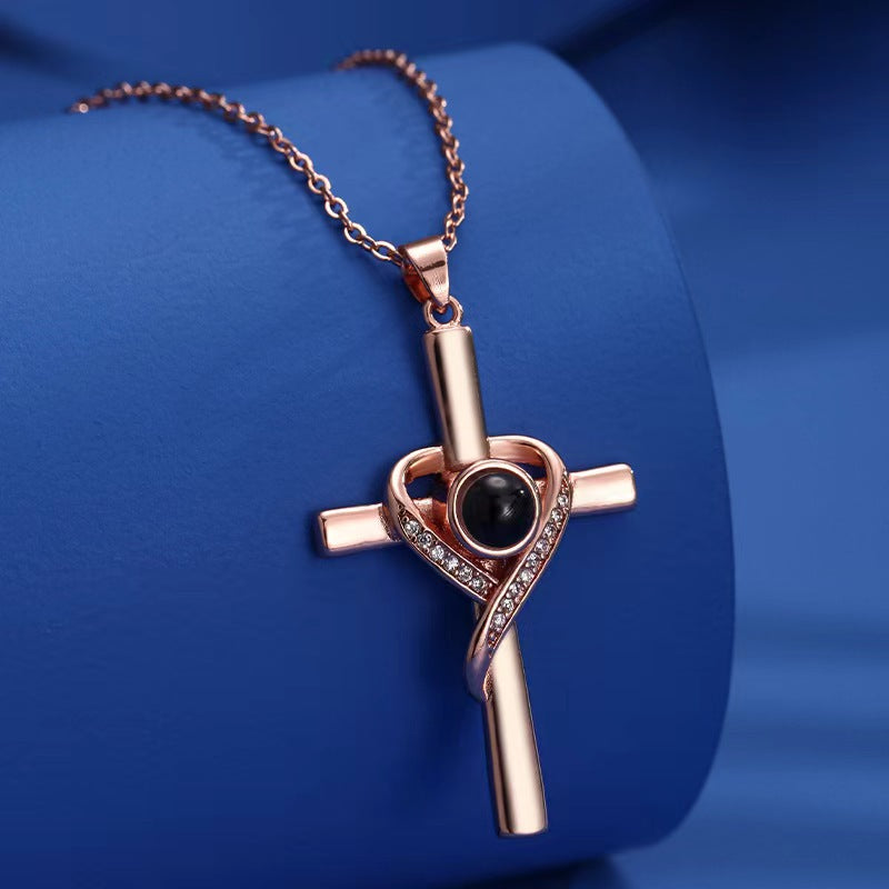 I Love You Projection Heart Cross Necklace (photo 10)