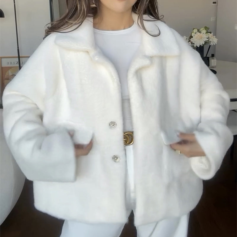 Women's Fluffy Lapel Single-Breasted Short Coat (photo 5)