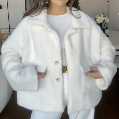 Women's Fluffy Lapel Single-Breasted Short Coat (photo 5)