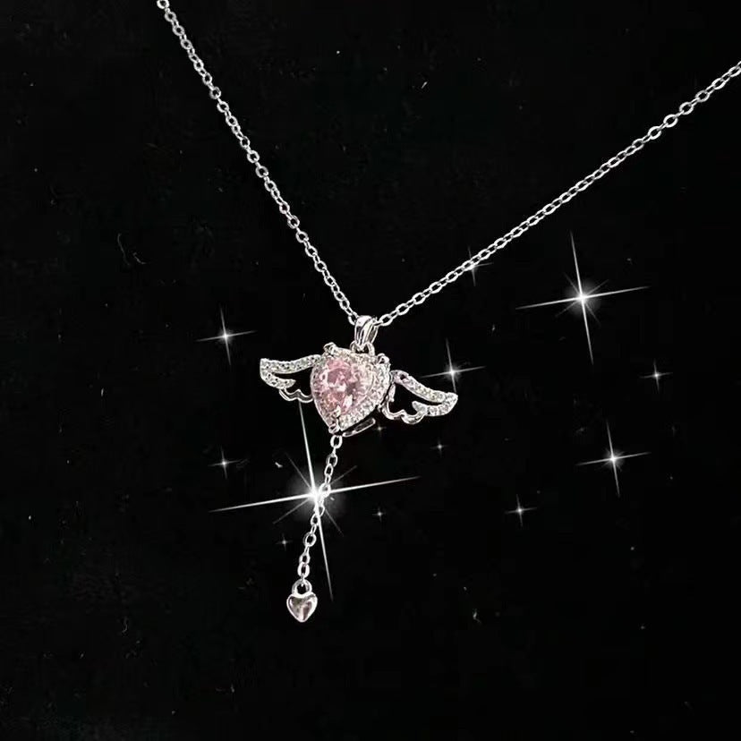 Cupid Heart Pendant Necklace with Moving Wings (photo 6)