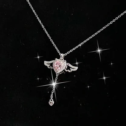 Cupid Heart Pendant Necklace with Moving Wings (photo 6)