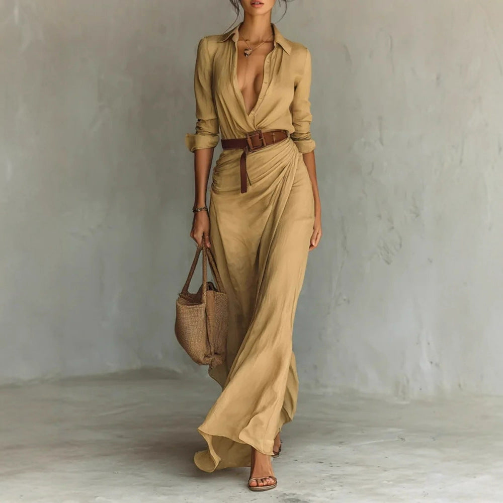 Women's Asymmetric Button-Front Shirt Dress with Belt (photo 6)