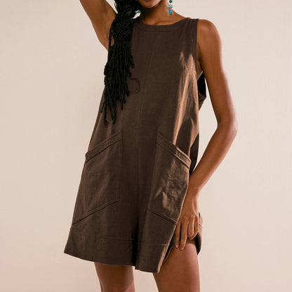 Women's Loose Cargo Short Overalls with Pockets (photo 3)
