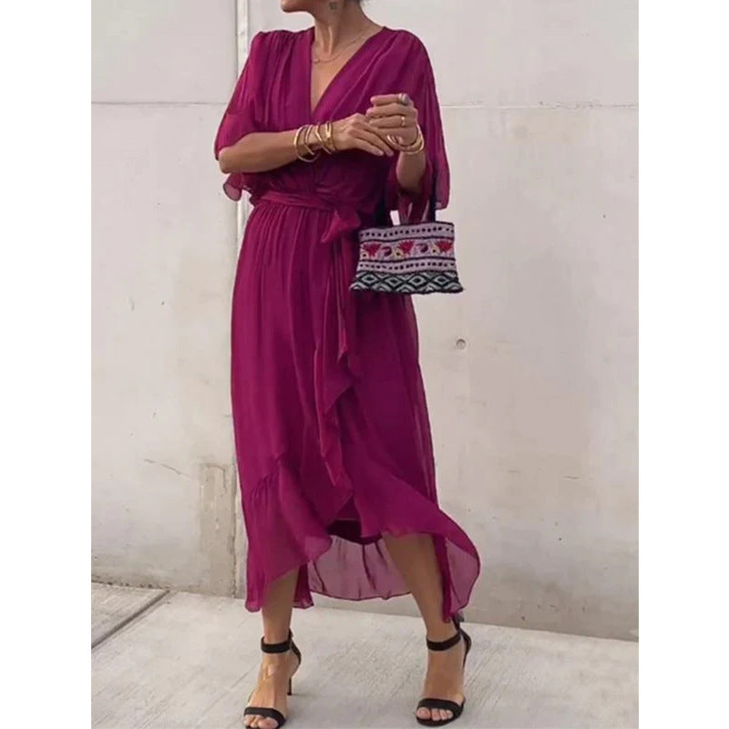 Women's Batwing-Sleeve V-Neck Tie-Waist Midi Dress (photo 14)