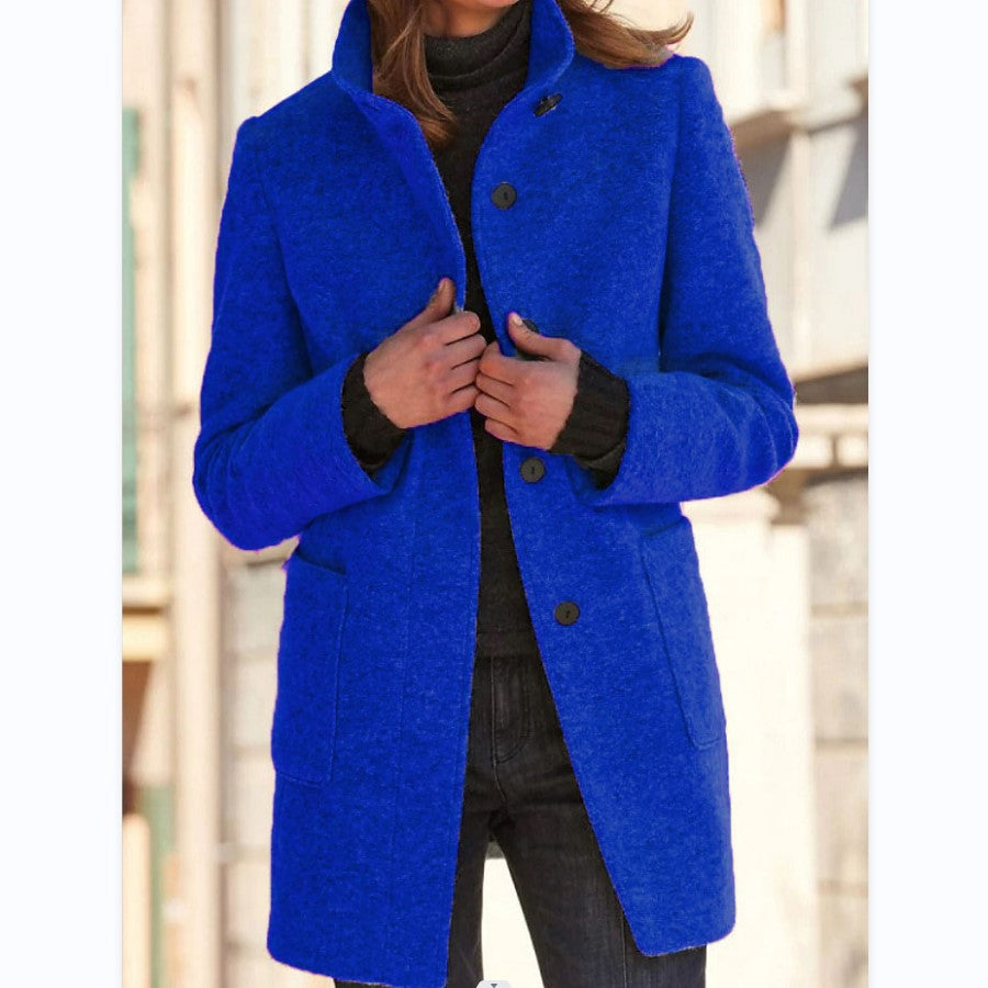 Women's Stand-Collar Button Coat with Pockets (photo 3)