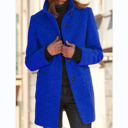 Women's Stand-Collar Button Coat with Pockets (photo 3)