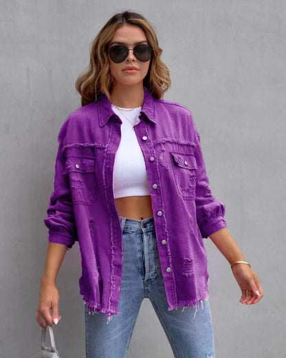 Women's Loose Distressed Shirt Jacket (photo 16)